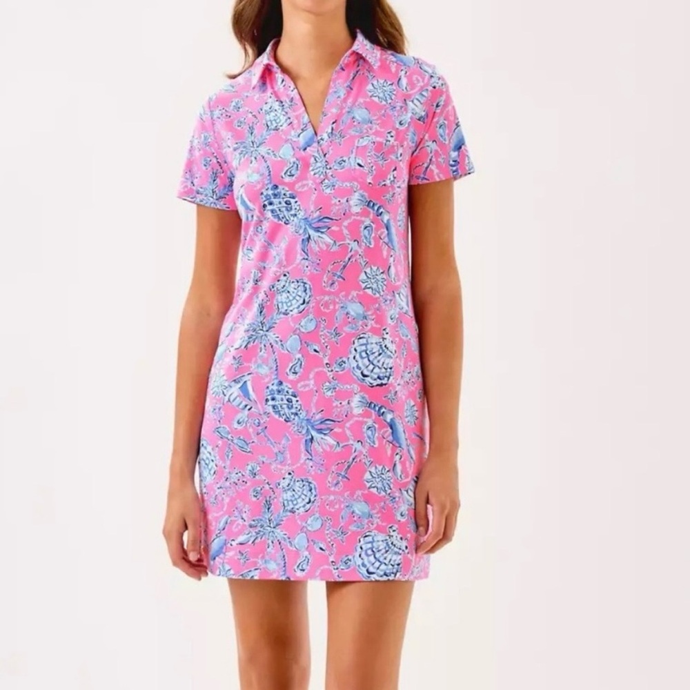 Lilly Pulitzer Pink Polo-Style Dress with Blue Floral Pineapple Print